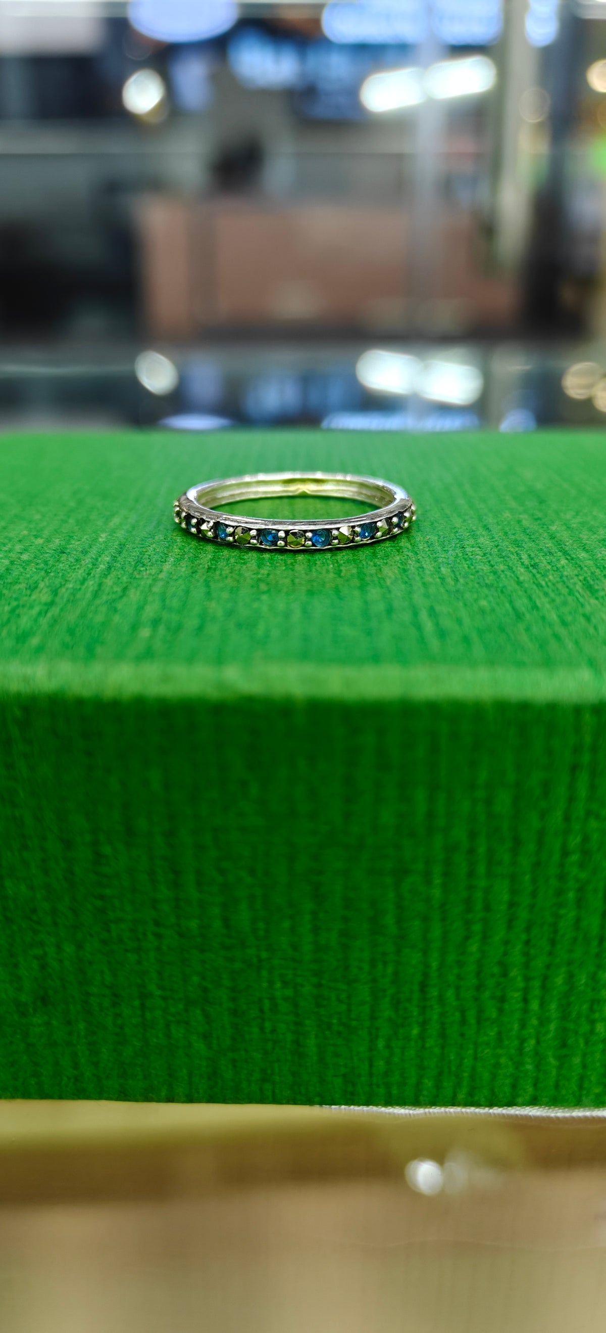 Elegant Silver Blue Stone Band Ring