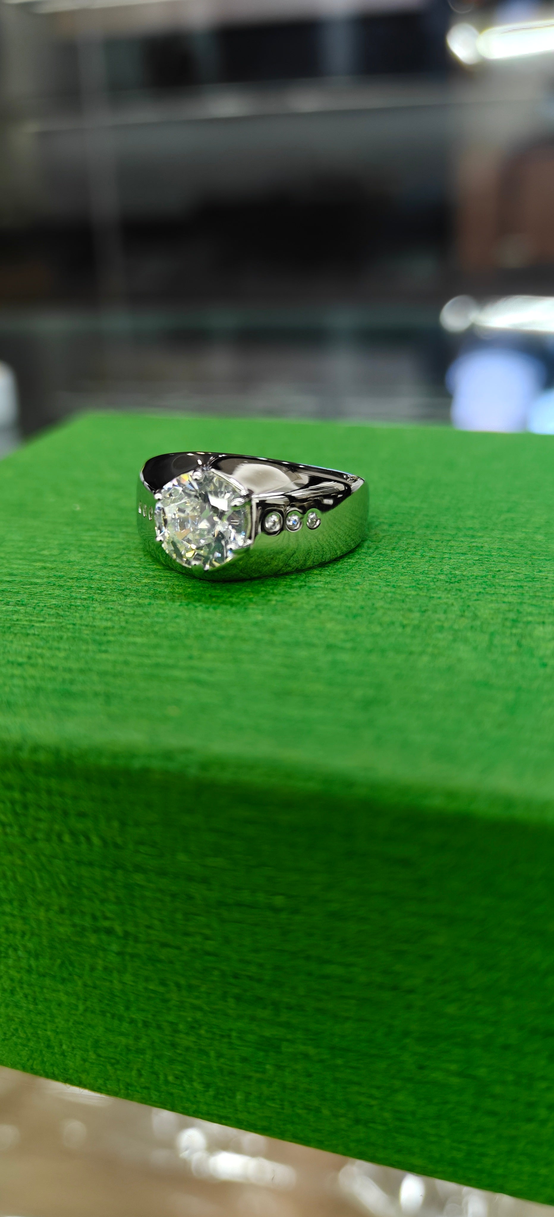 Silver-Toned Oval Solitaire Ring