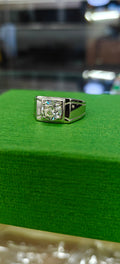 Silver-Toned Black Stone Ring