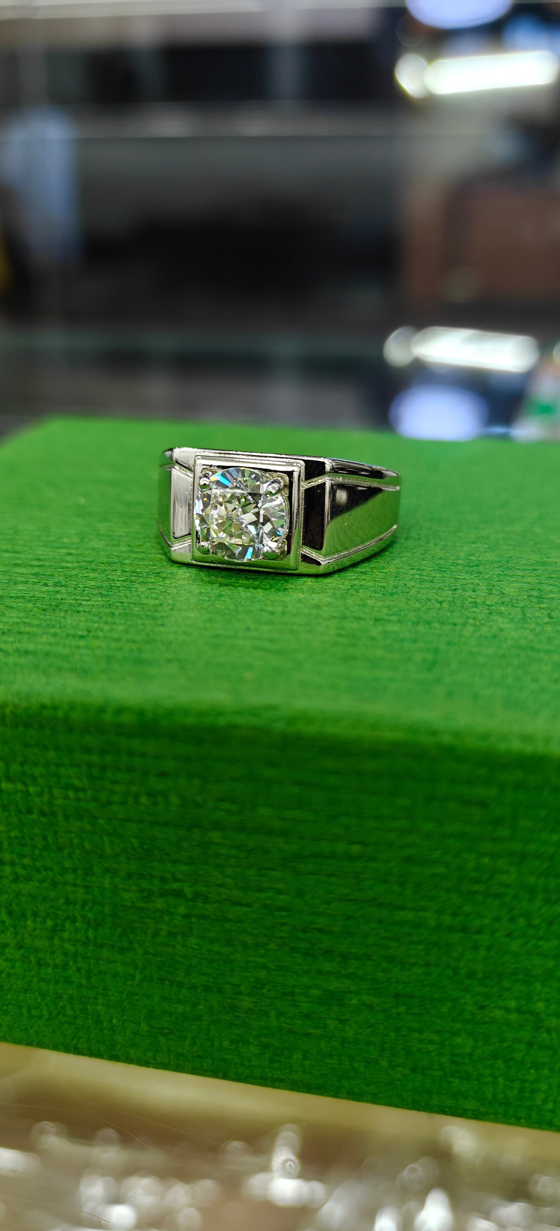 Silver-Toned Black Stone Ring