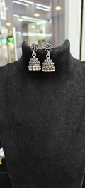 Oxidized Silver Floral Jhumka Earrings