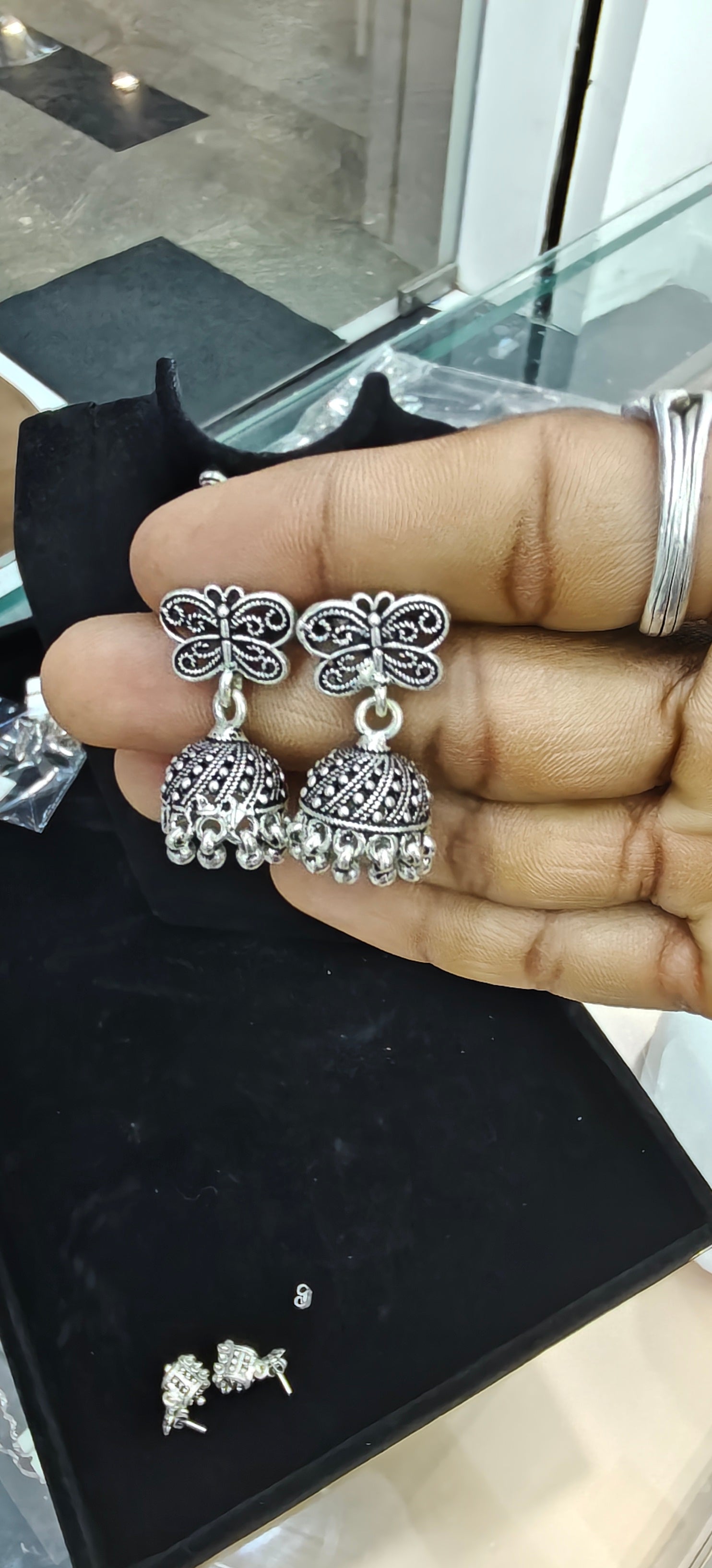 Oxidized Silver Butterfly Jhumka Earrings