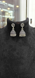 Oxidized Silver Domed Jhumka Earrings