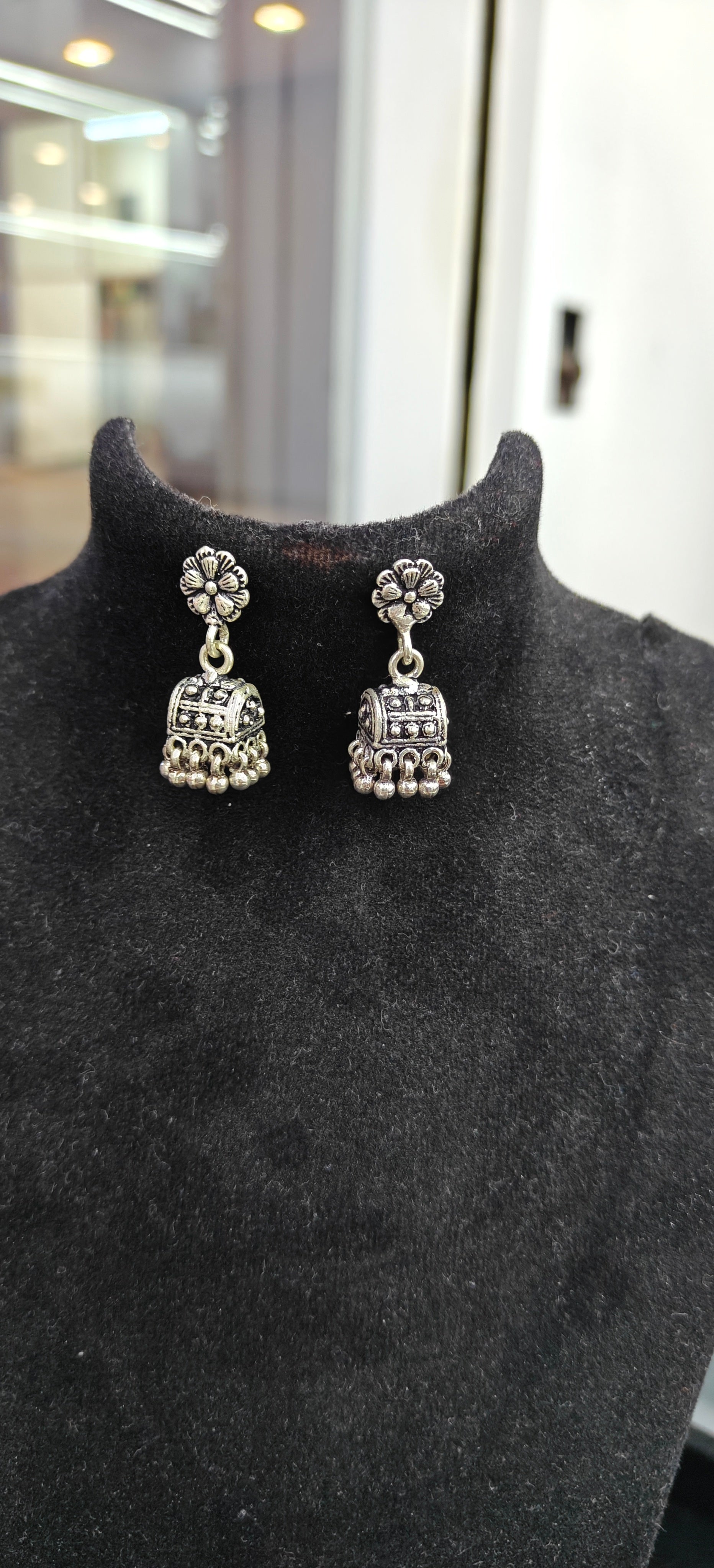 Oxidized Silver Drop Jhumka Earrings
