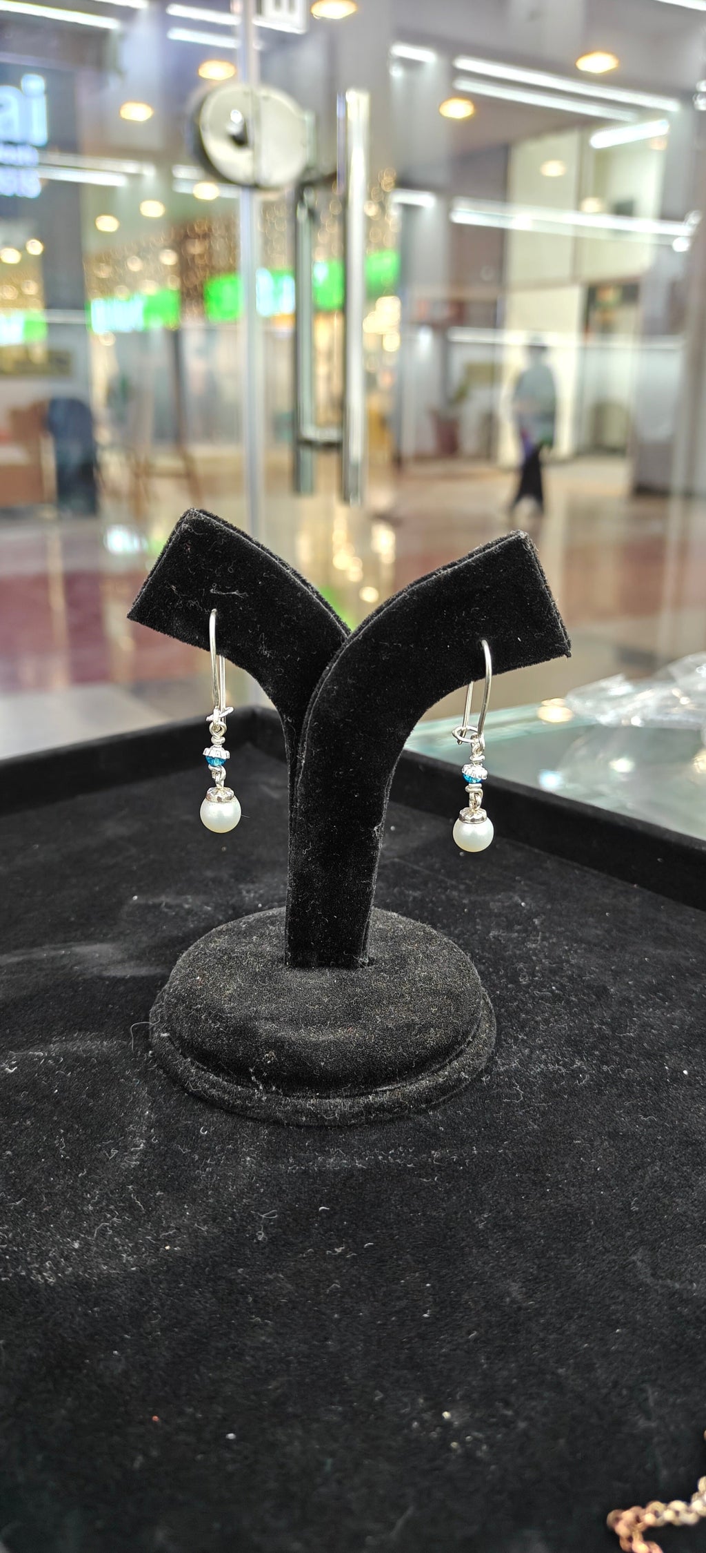 Pearl Drop Dangle Earrings - close up