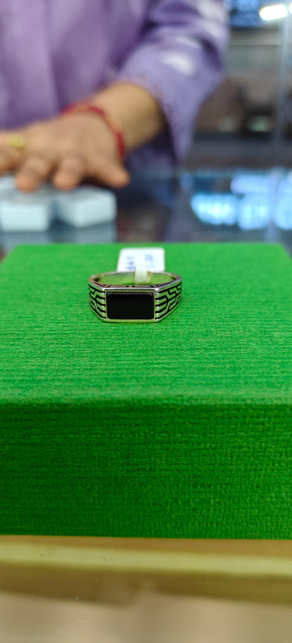 Black Rectangular Stone Silver Ring