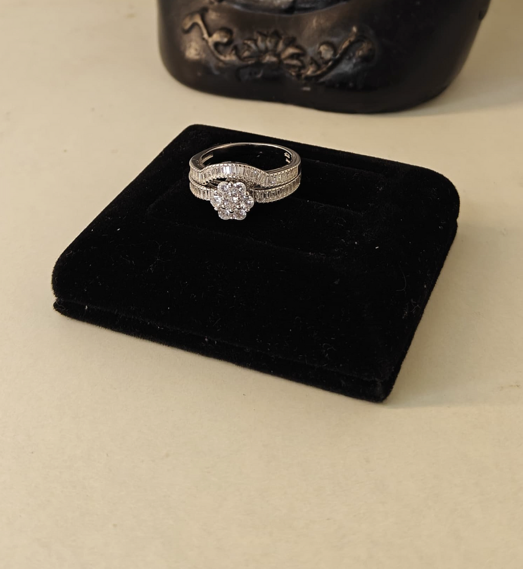 Floral Double-Band Silver Ring