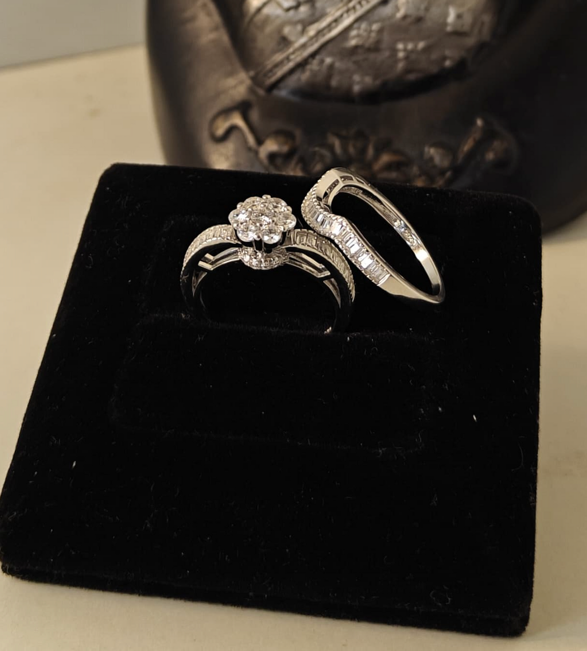 Floral Paired Silver Ring Set