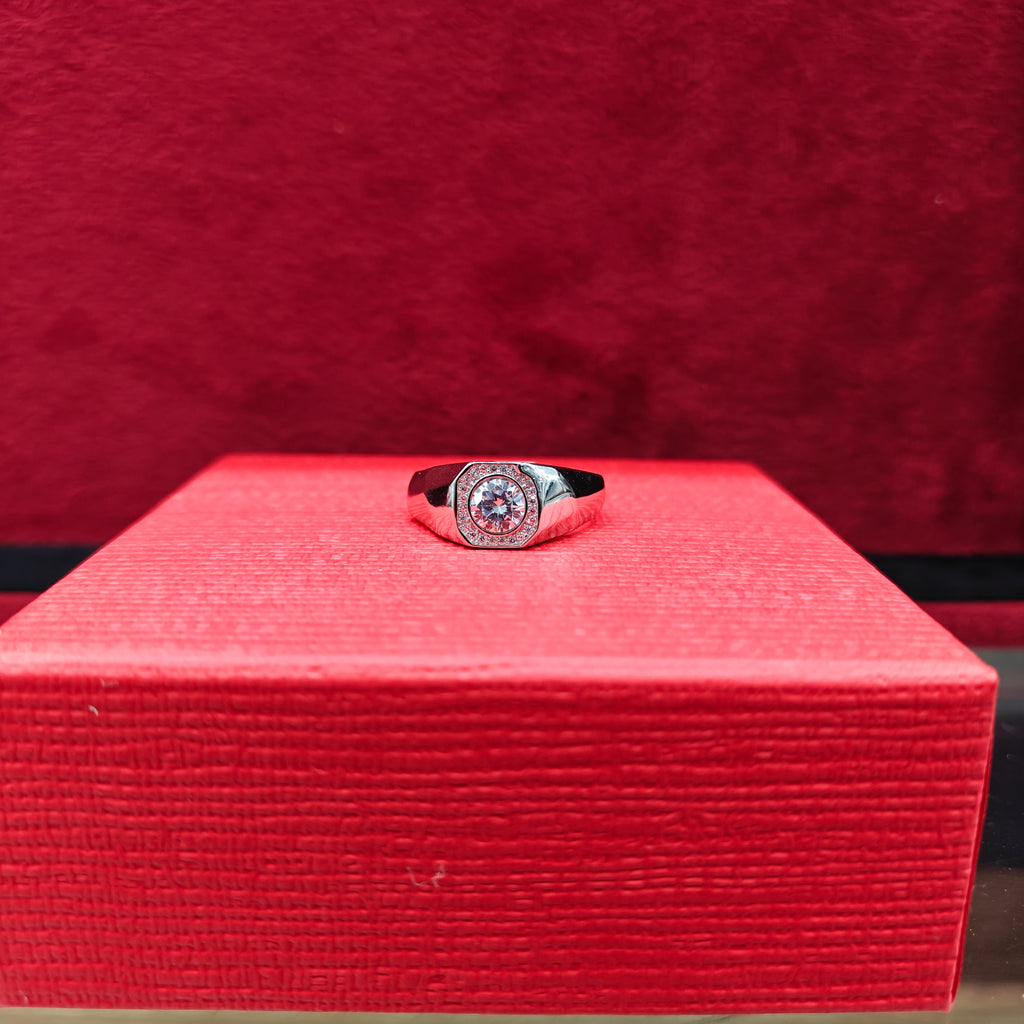 Round Solitaire-Style Silver Ring