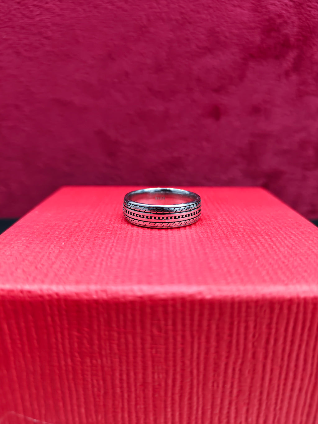 Greek Textured Key Band Silver Ring