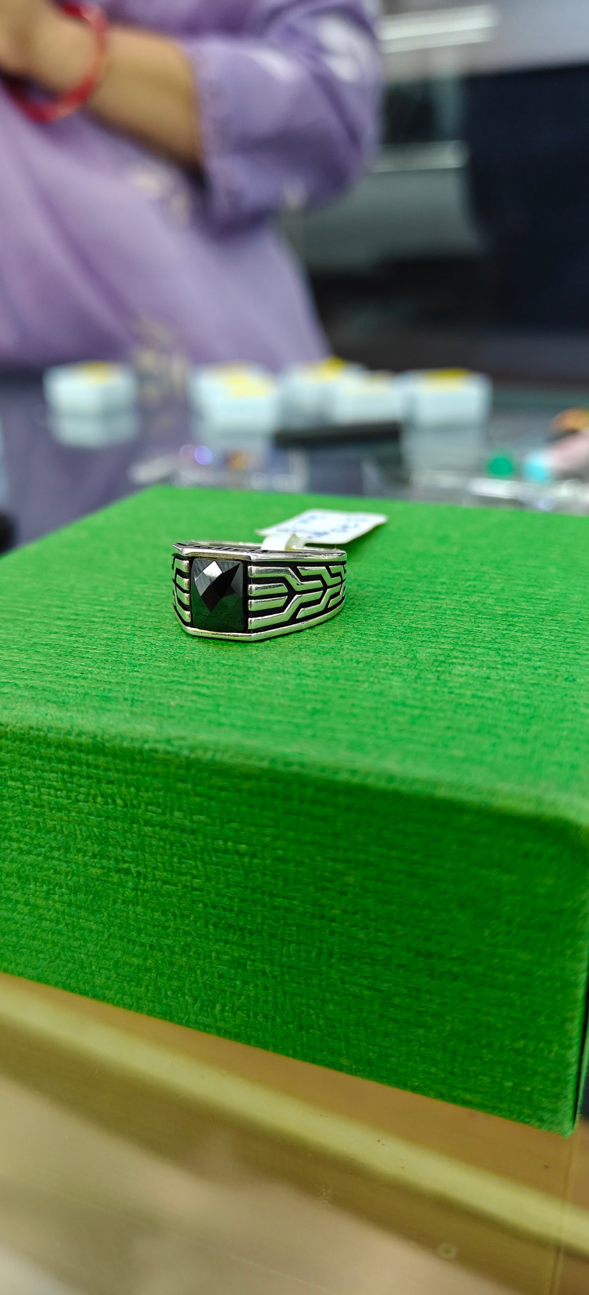 Black Stone Geometric Silver Ring