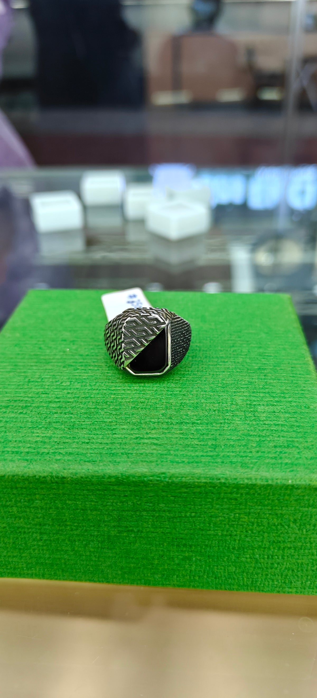 Black Triangle Stone Silver Ring