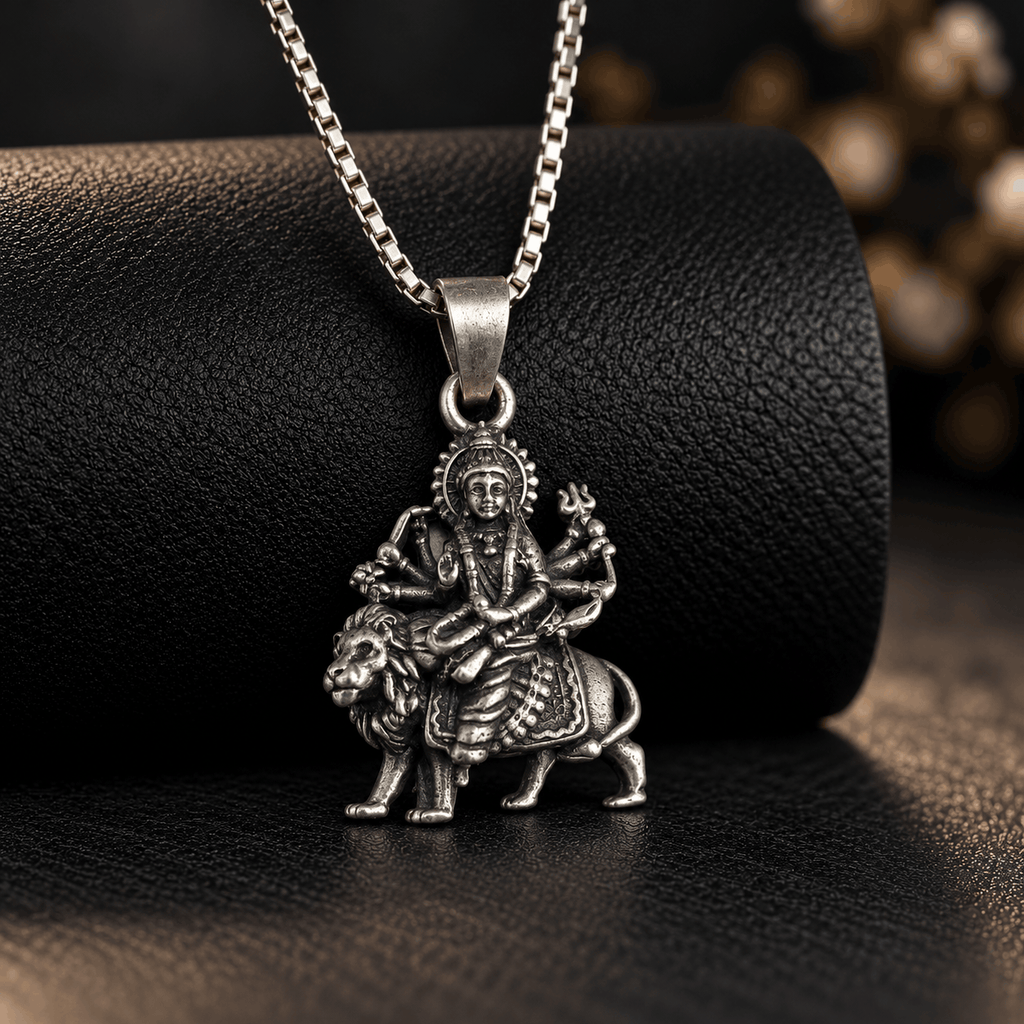 Oxidised Silver Maa Durga Pendant