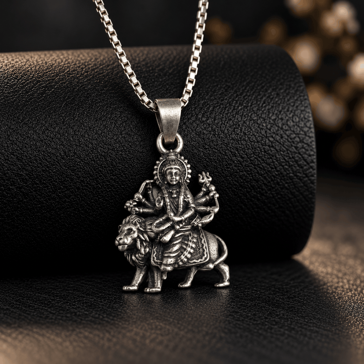 Oxidised Silver Maa Durga Pendant