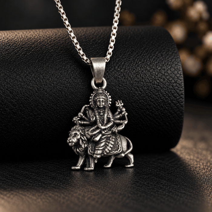 Oxidised Silver Maa Durga Pendant