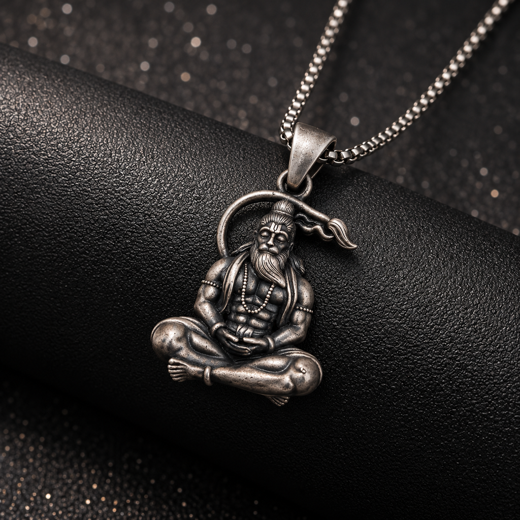 Oxidised Silver Hanuman Pendant