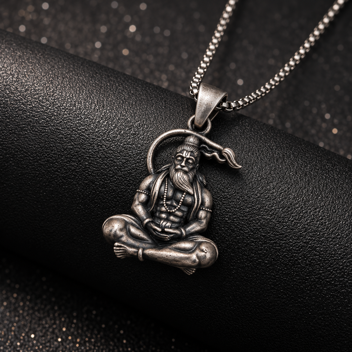 Oxidised Silver Hanuman Pendant