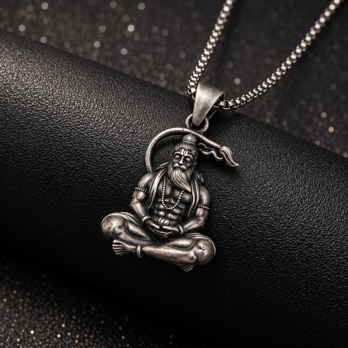 Oxidised Silver Hanuman Pendant