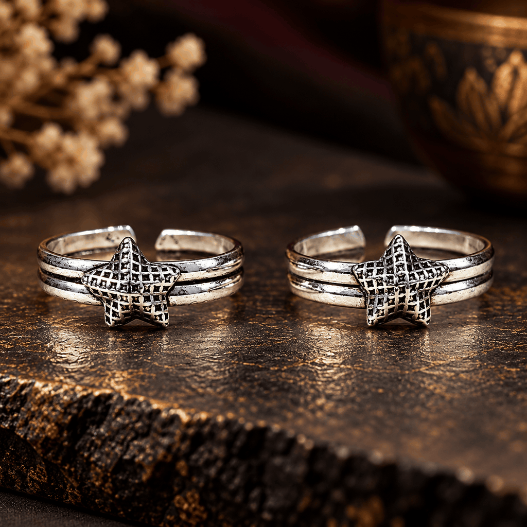 Star Design Silver Toe Rings