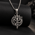 Oxidised Silver Trishul & Nag Pendant
