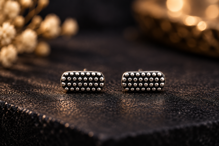 Oxidised Silver Rectangular Stud Earrings