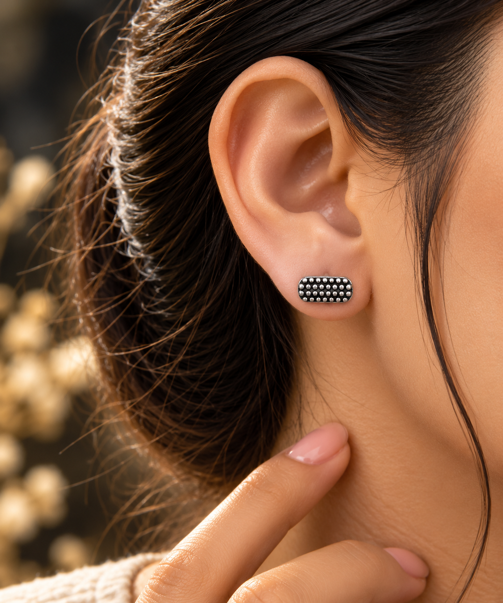 Oxidised Silver Rectangular Stud Earrings