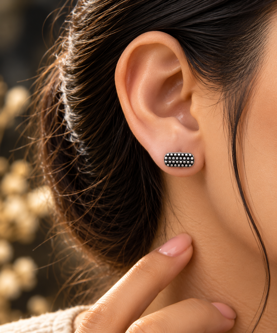 Oxidised Silver Rectangular Stud Earrings