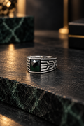 Black Stone Geometric Silver Ring