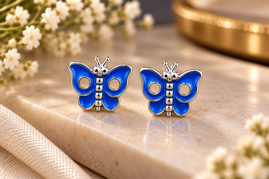 Blue Butterfly Silver Stud Earrings