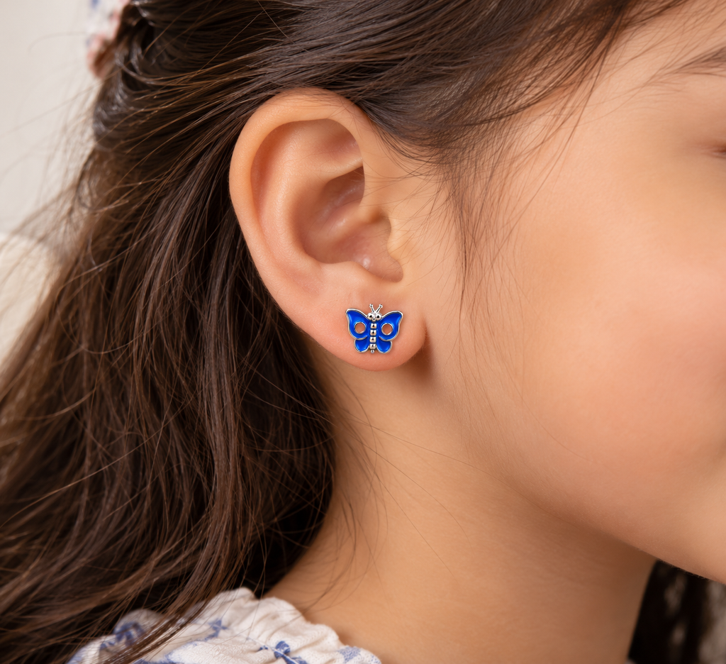 Blue Butterfly Silver Stud Earrings