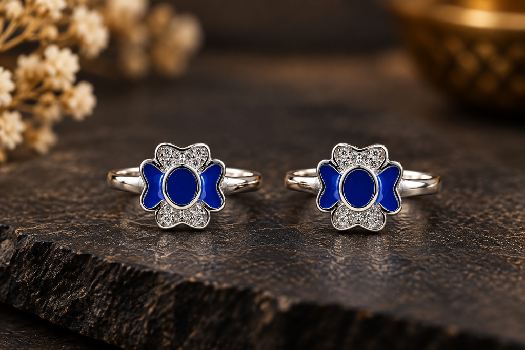 Blue Stone Silver Toe Rings