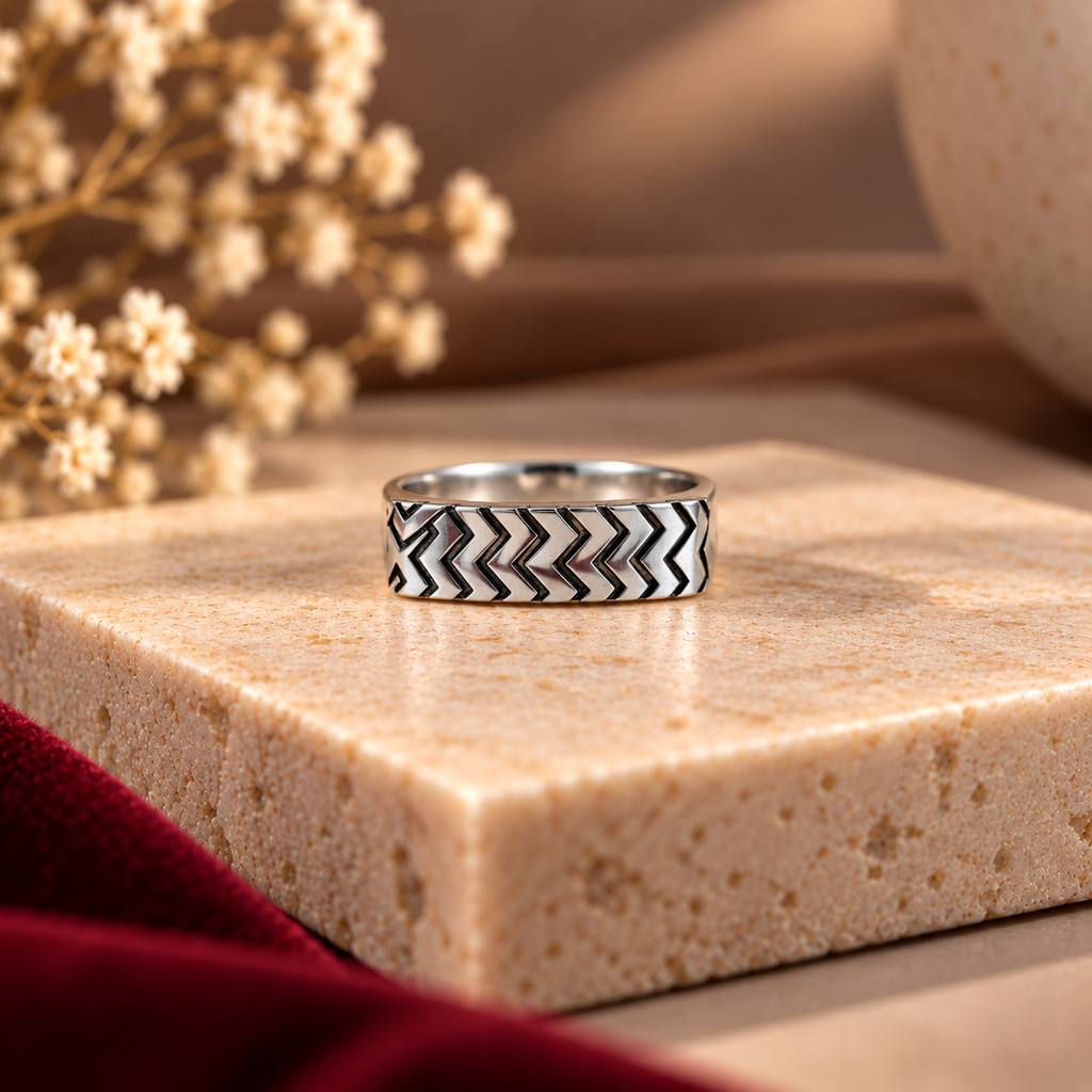 Chevron Pattern Silver Ring