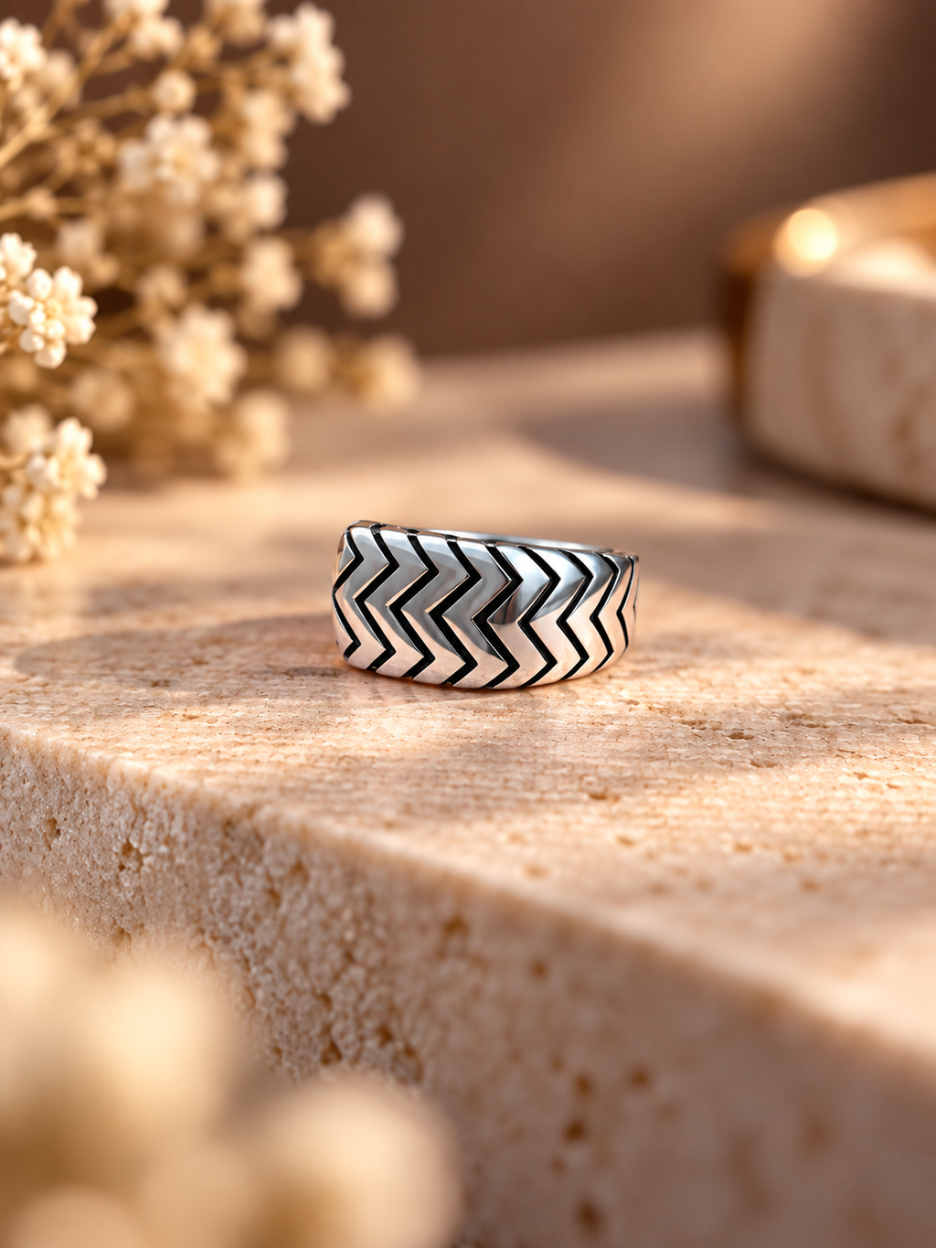Chevron Pattern Silver Ring