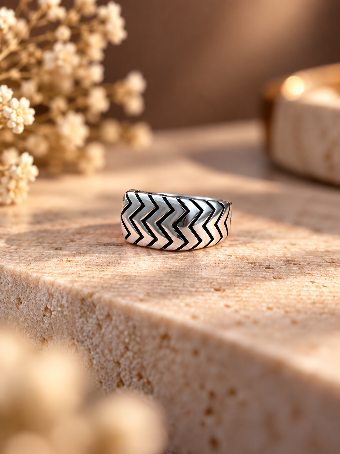 Chevron Pattern Silver Ring