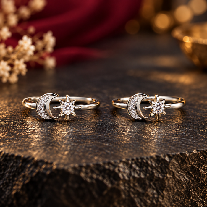 Silver Moon and Star Toe Rings