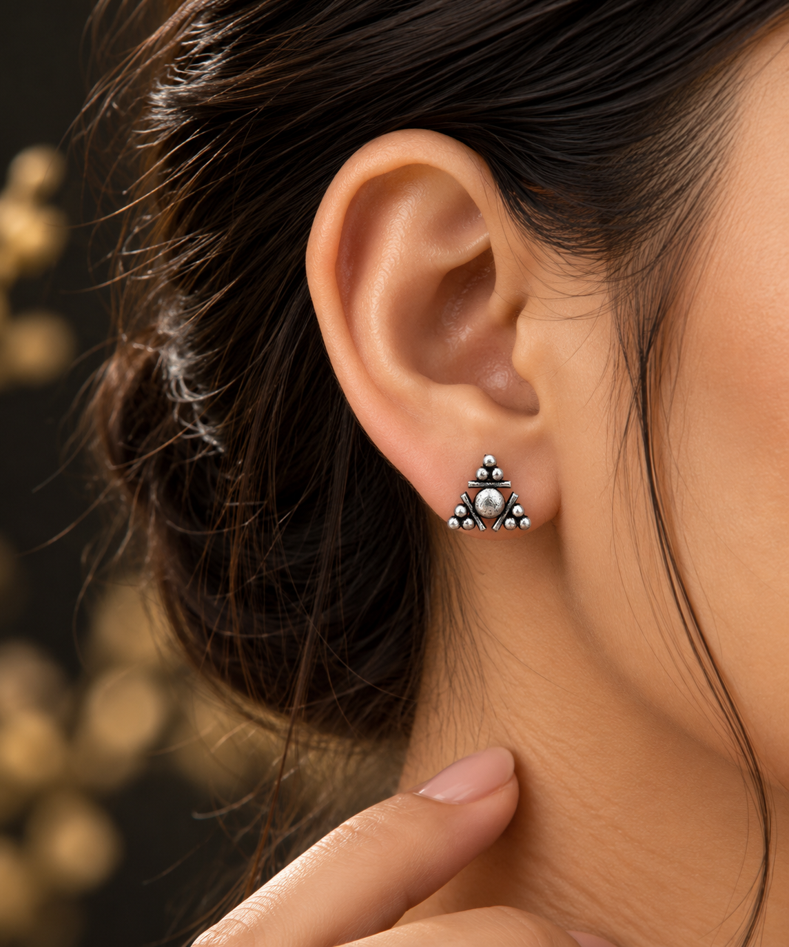 Oxidised Silver Tribal Stud Earrings