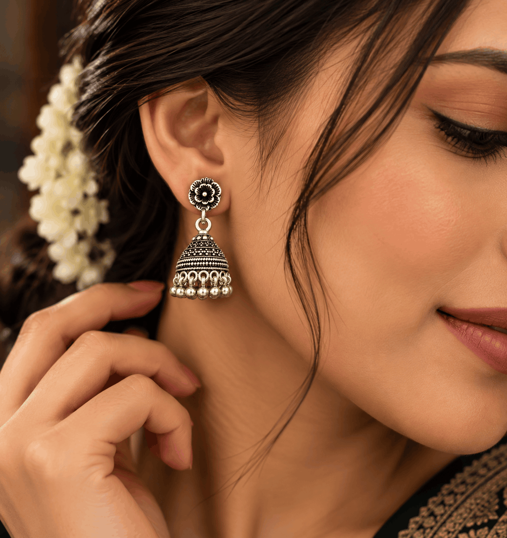 Oxidised Silver Jhumka Earrings