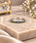 Elegant Silver Blue Stone Band Ring