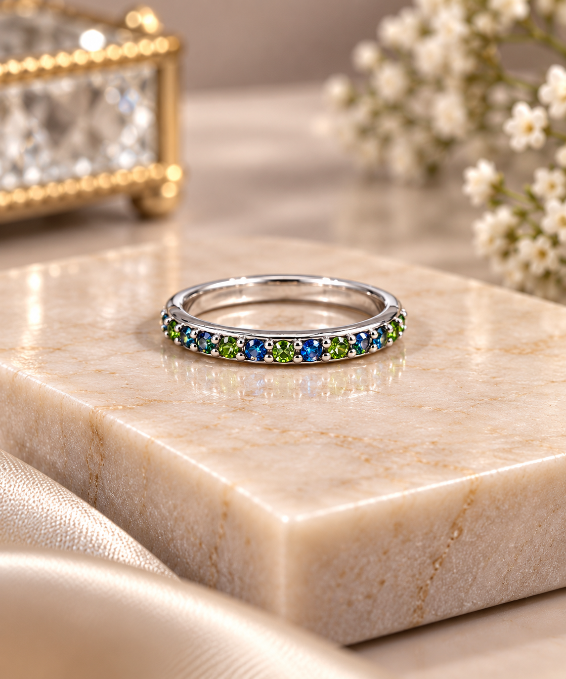 Elegant Silver Blue Stone Band Ring