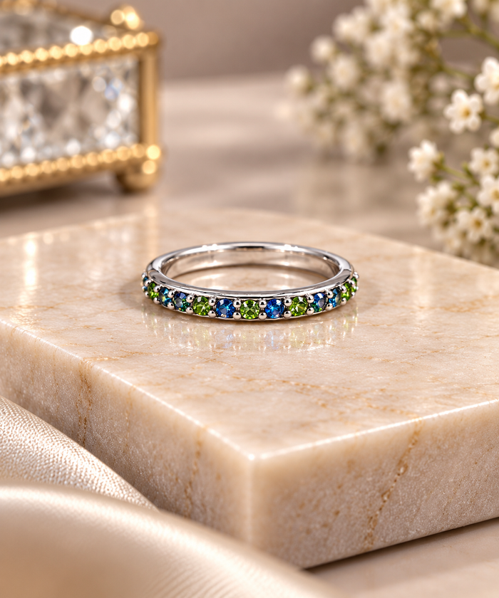 Elegant Silver Blue Stone Band Ring