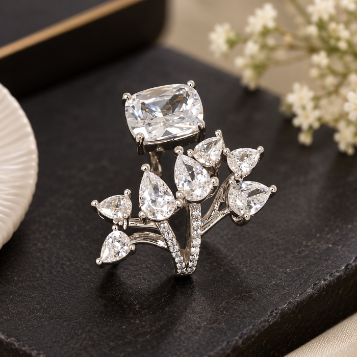 Floral Bouquet Statement Silver Ring