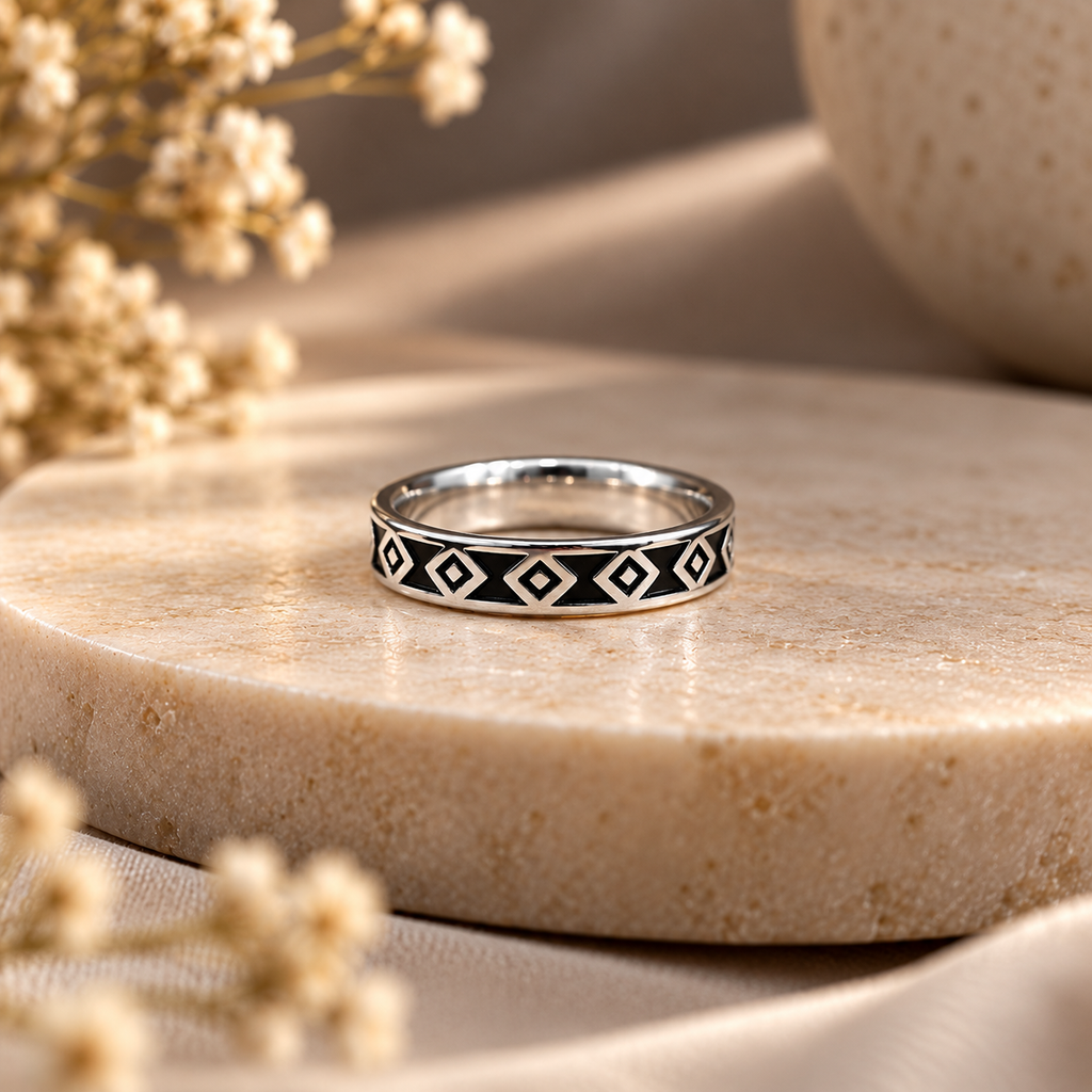 Geometric Pattern Silver Ring