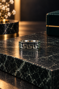 Greek Key Pattern Silver Ring