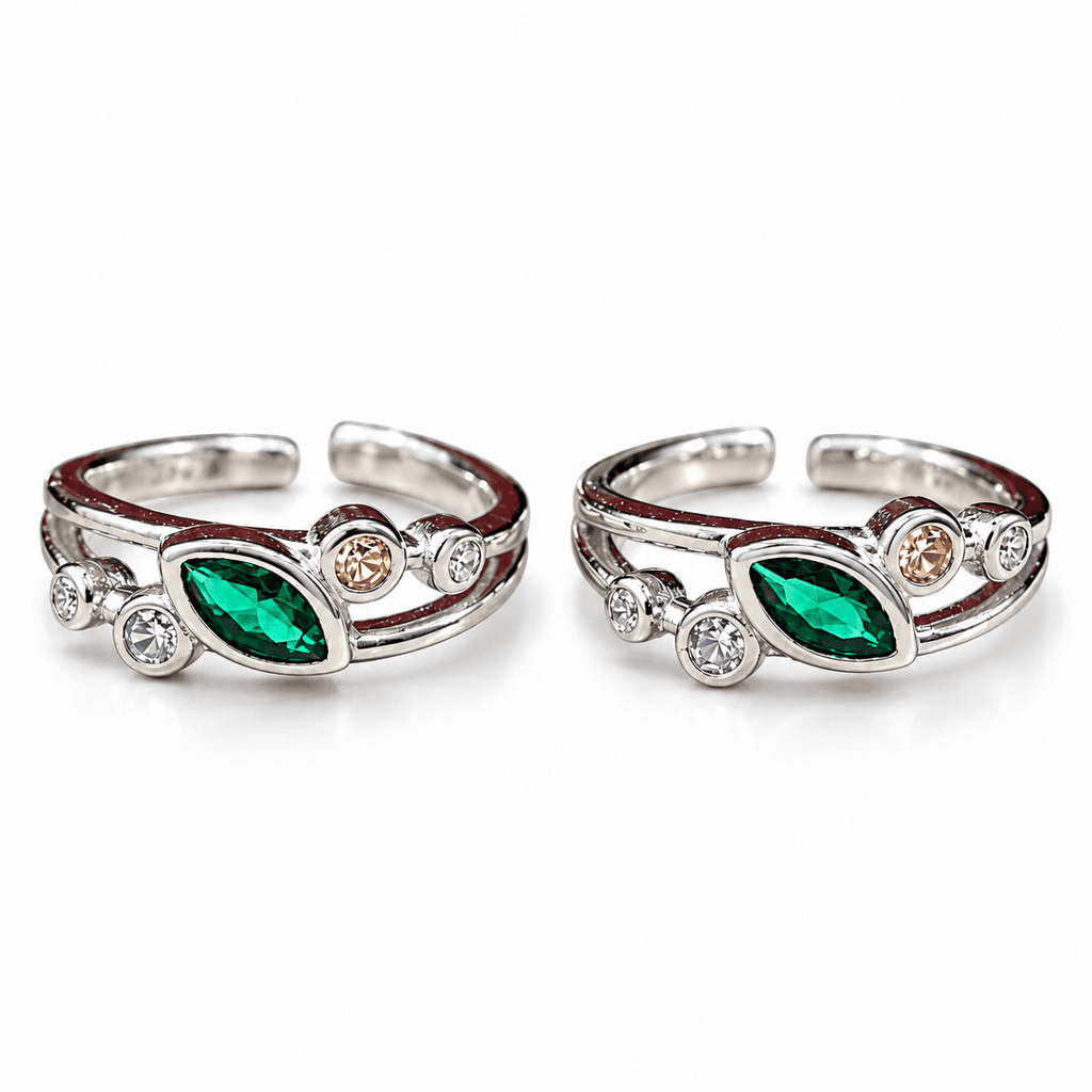 Emerald Green Gemstone Silver Toe Rings