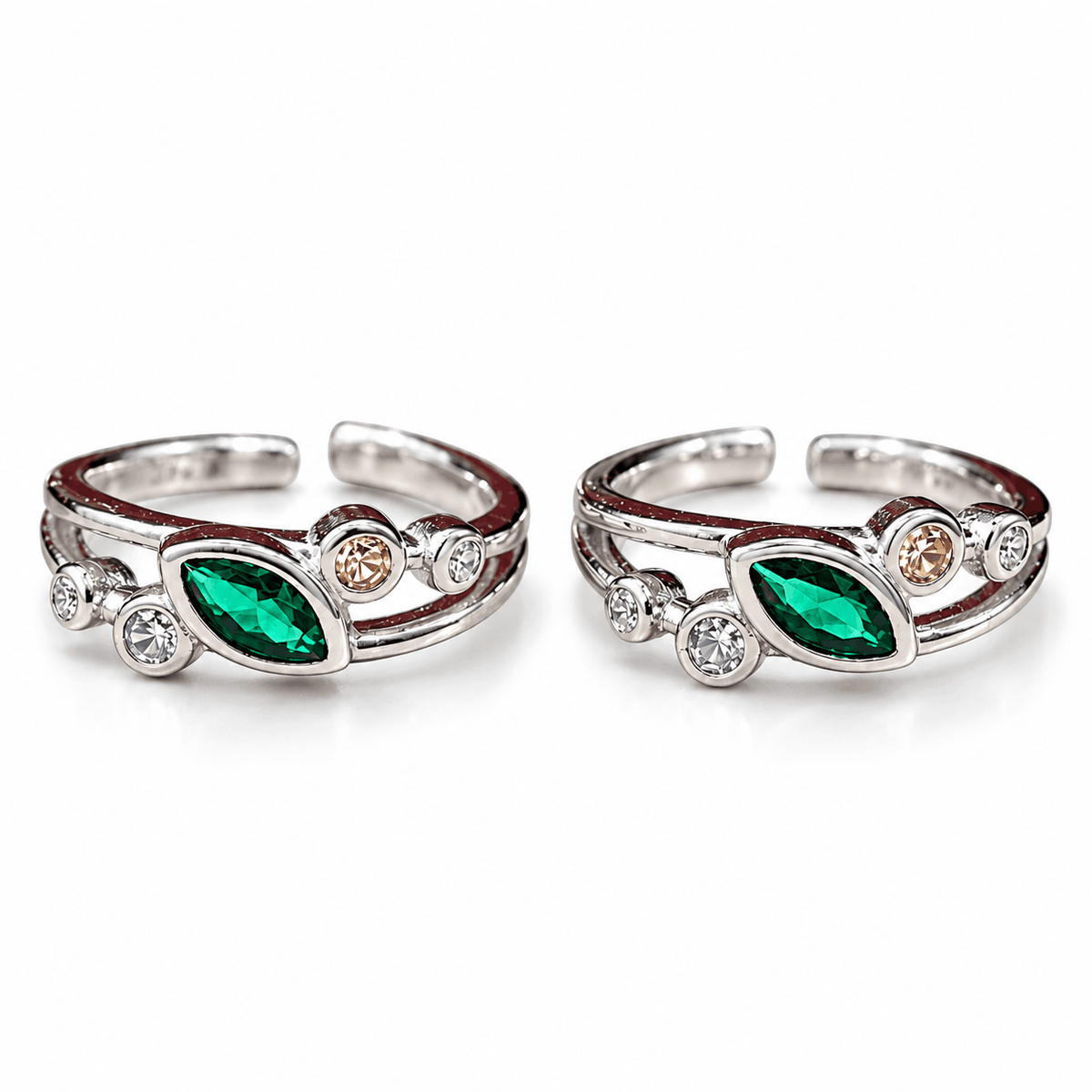 Emerald Green Gemstone Silver Toe Rings