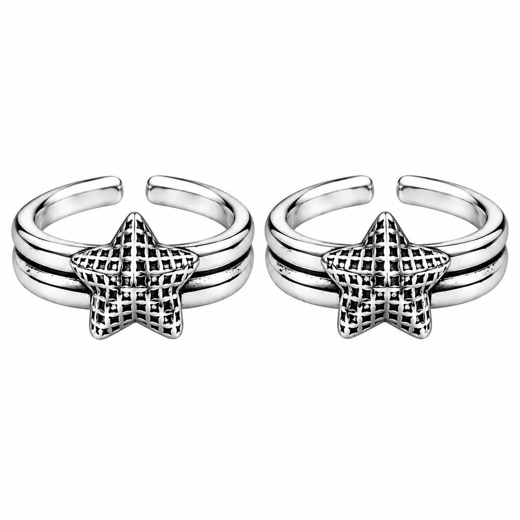 Star Design Silver Toe Rings
