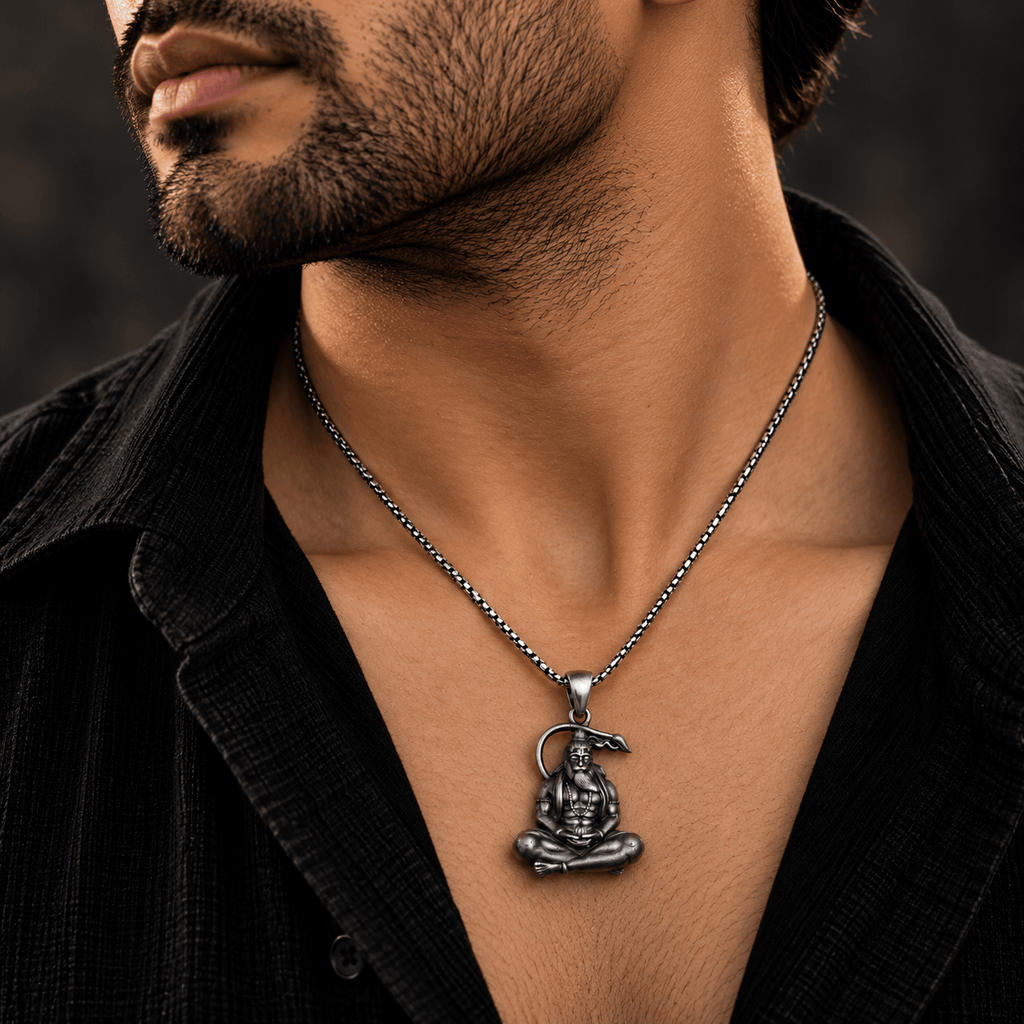 Oxidised Silver Hanuman Pendant