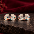 Multicolour Floral Silver Toe Rings