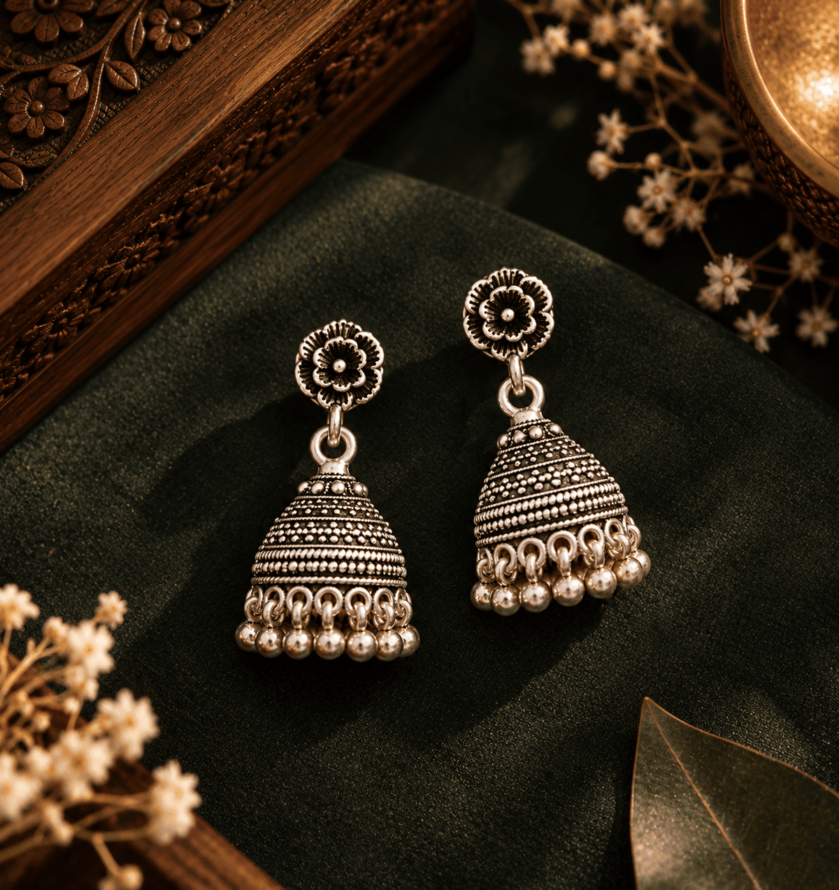 Oxidised Silver Jhumka Earrings