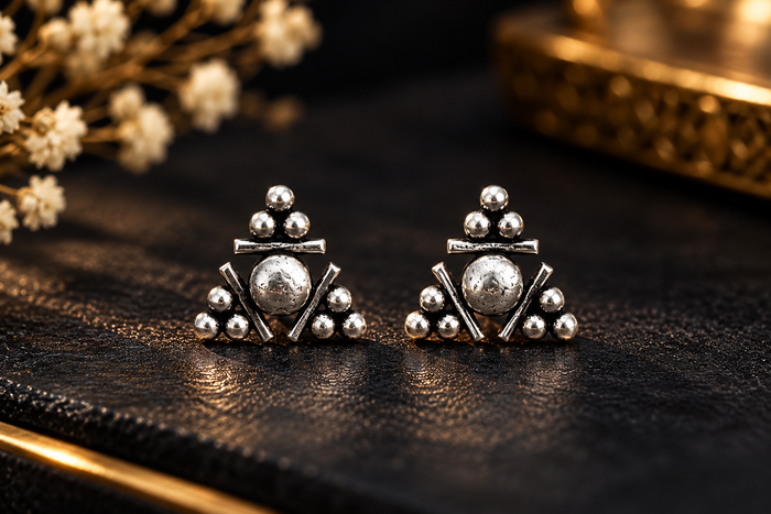 Oxidised Silver Tribal Stud Earrings